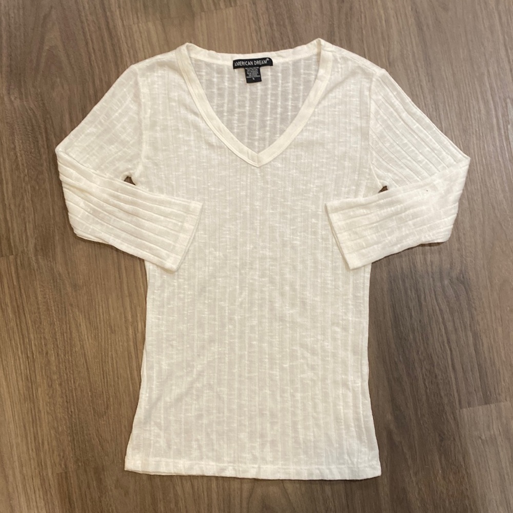 (3/$15) White V Neck Quarter Sleeve